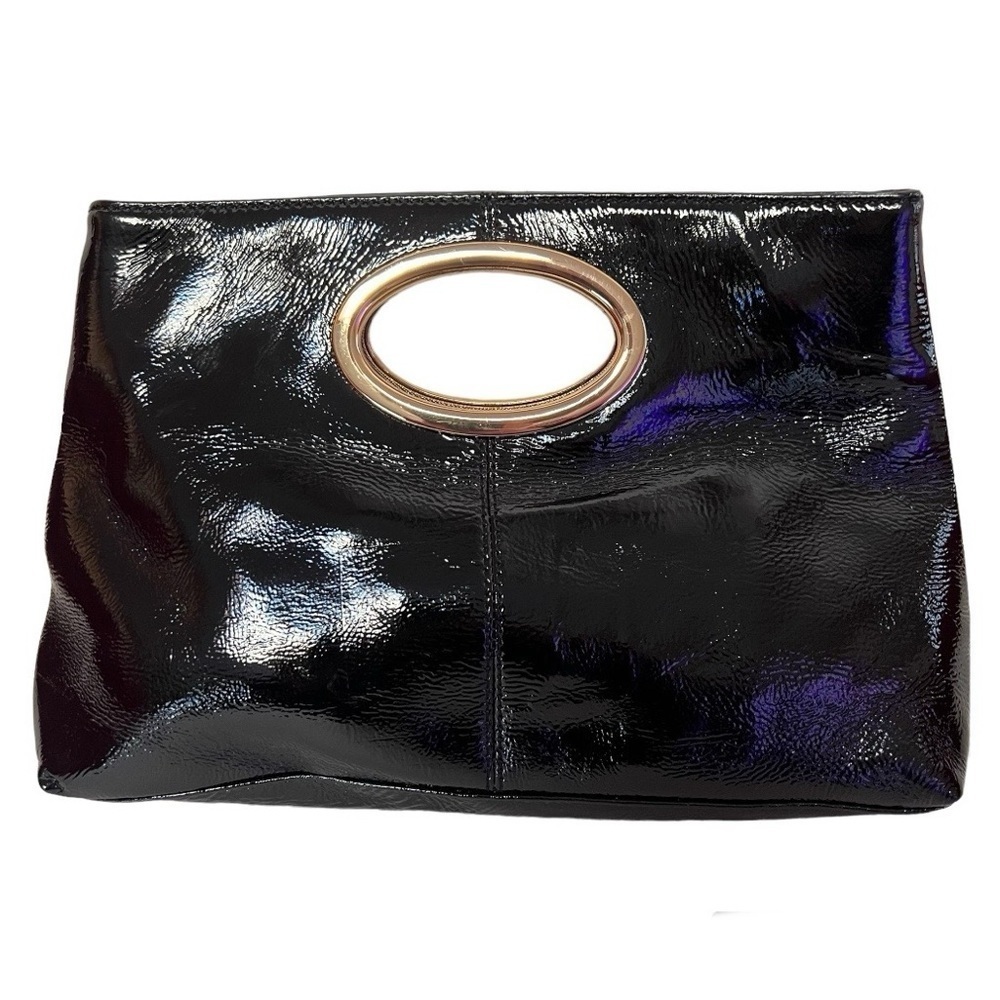 Kate Landry Patent Leather Clutch Bag Oval Ring Detail